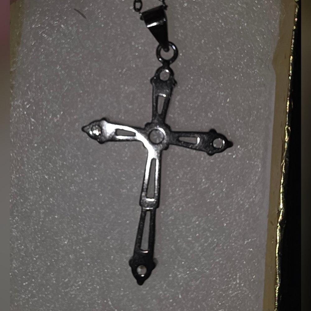 Gothic Oxidized Sterling Silver 925 CZ Cross Pendant Necklace - Picture 4 of 6